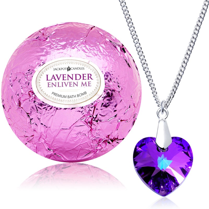 Jackpot Candles Enliven Me Lavender Bath Bomb with Necklace Created with Crystal Extra Large 10 oz. Made in USA - Image 3